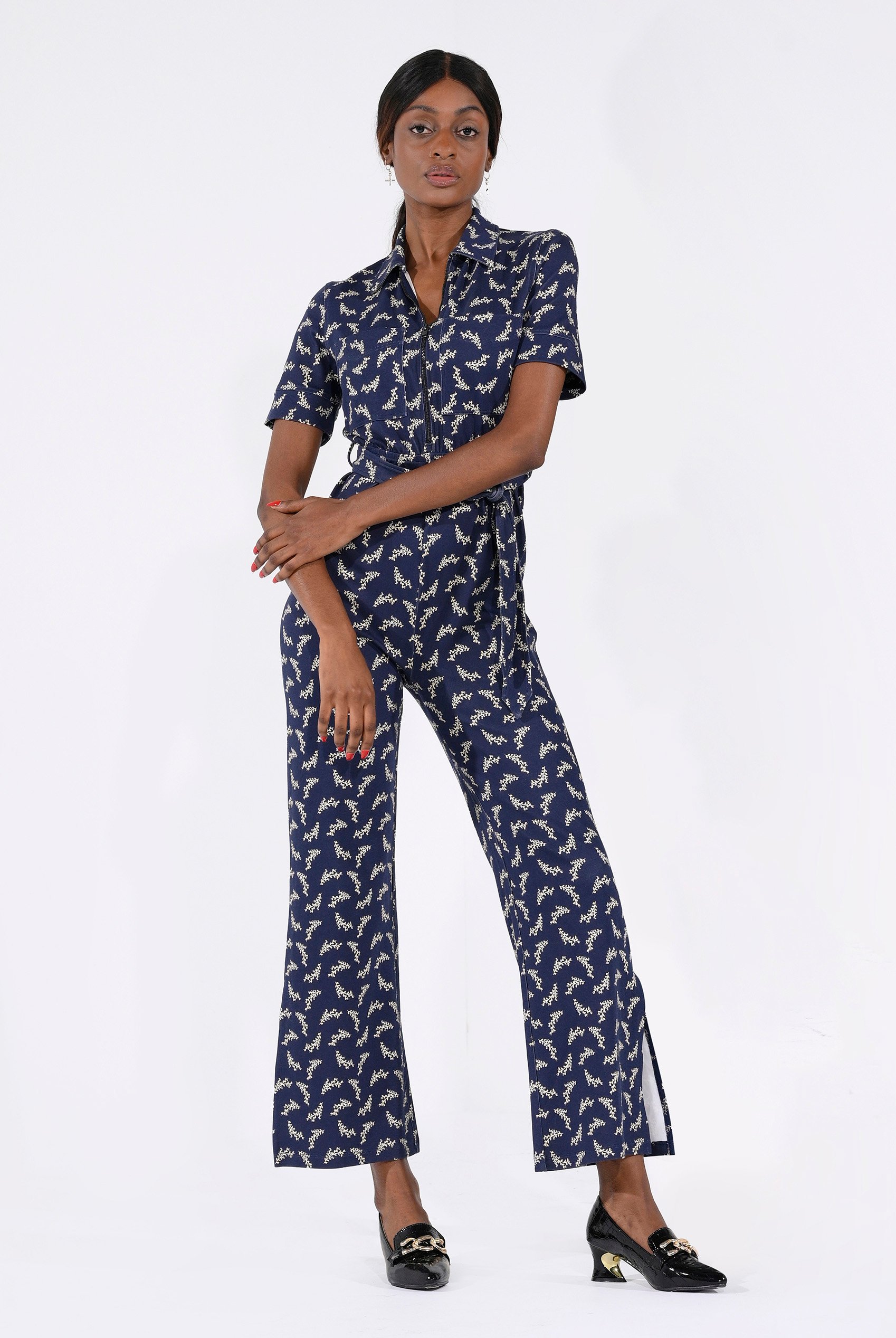 Womens Zip Through Wide Leg Jumpsuit