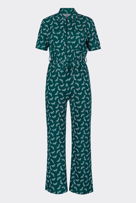 Womens Green Zip Through Wide Leg Jumpsuit