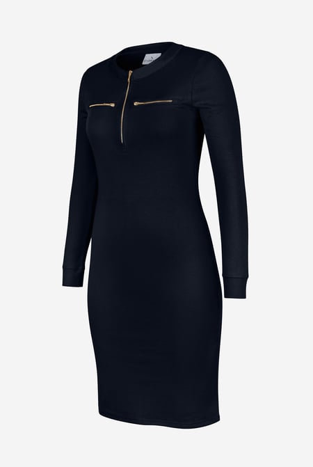Women's Navy Zip Front Mini Jersey Dress