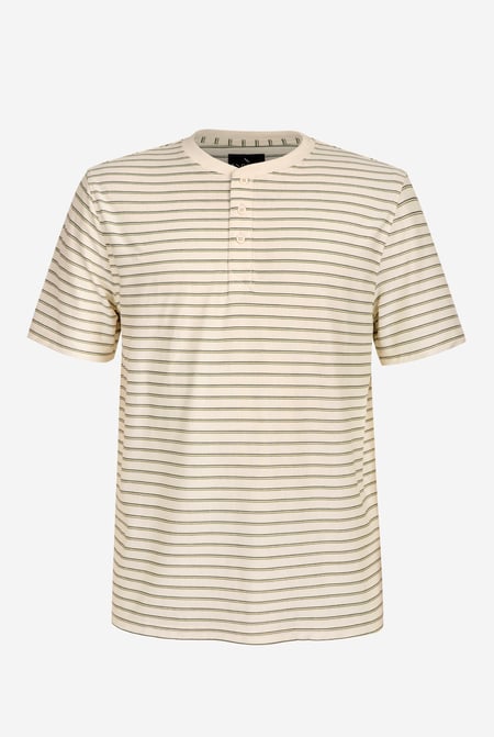 Cream Loose Fit Stripe Print Henley T-shirt