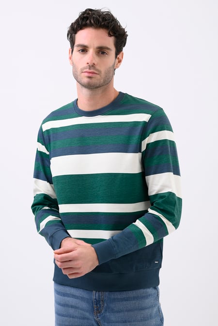 Mens Green Classic Print Stripe Sweatshirt