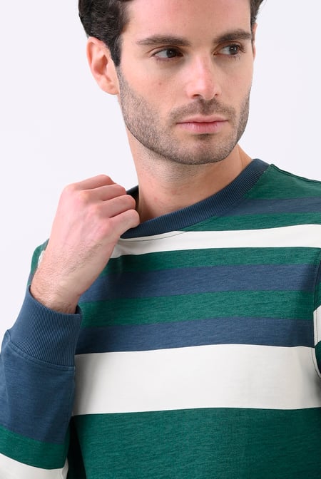 Mens Green Classic Print Stripe Sweatshirt
