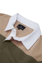 Colour Block Woven Collar L/S Polo Shirt