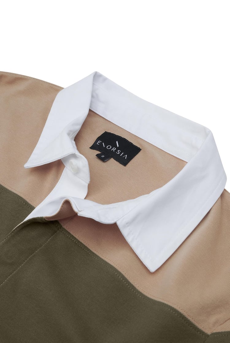 Colour Block Woven Collar L/S Polo Shirt