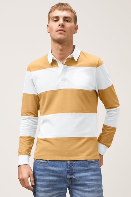 Yellow Colour Block Woven Collar L/S Polo Shirt