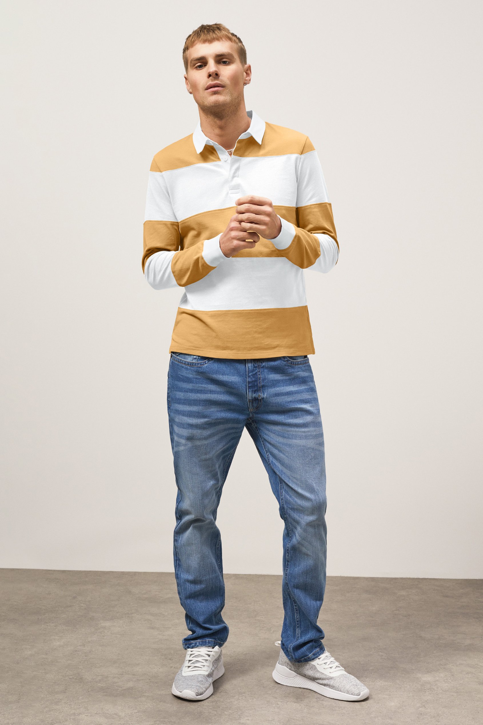 Colour Block Woven Collar L/S Polo Shirt