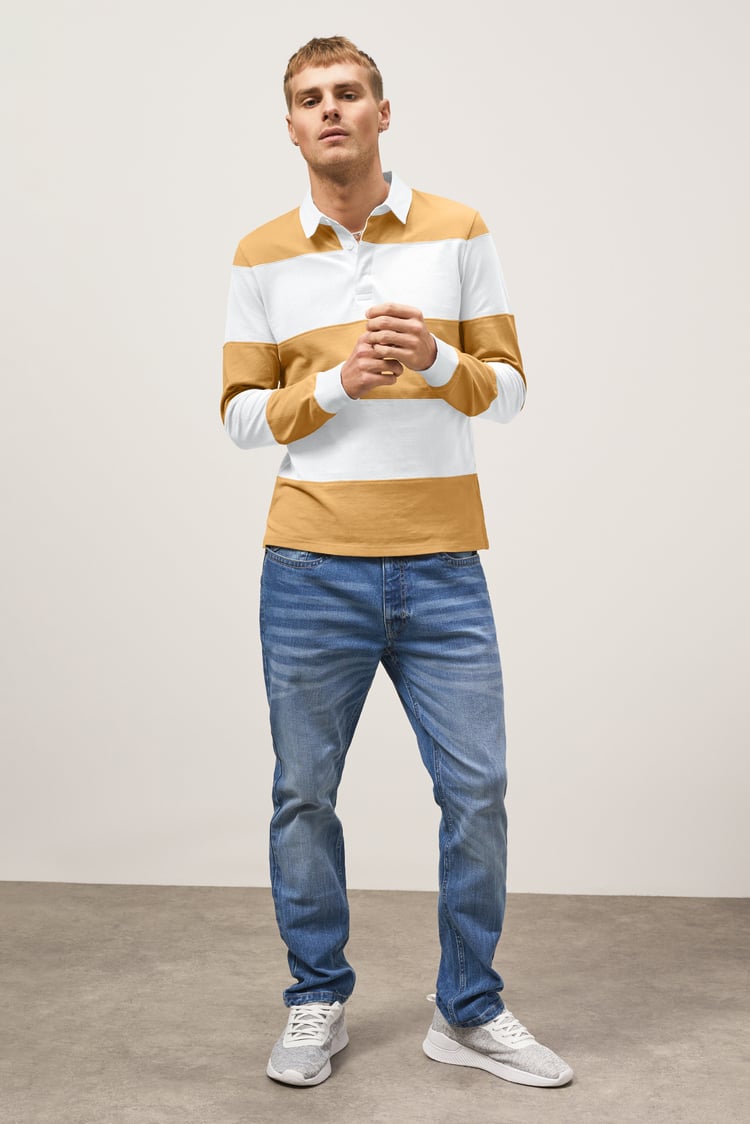 Colour Block Woven Collar L/S Polo Shirt