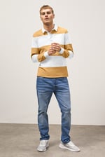 Colour Block Woven Collar L/S Polo Shirt