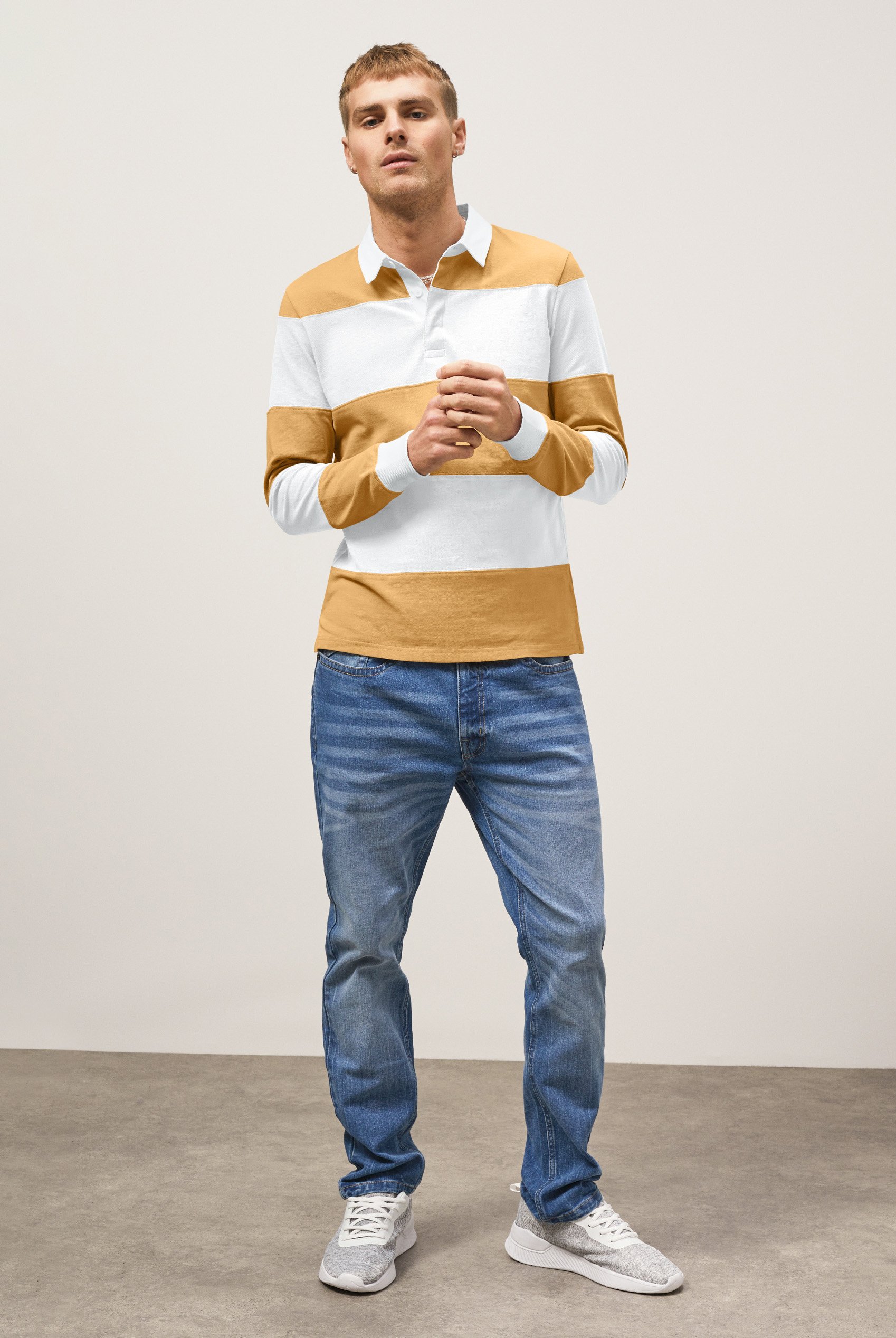 Colour Block Woven Collar L/S Polo Shirt