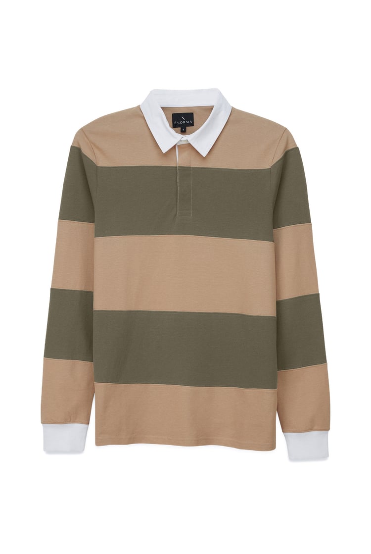 Colour Block Woven Collar L/S Polo Shirt