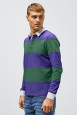 Colour Block Woven Collar L/S Polo Shirt