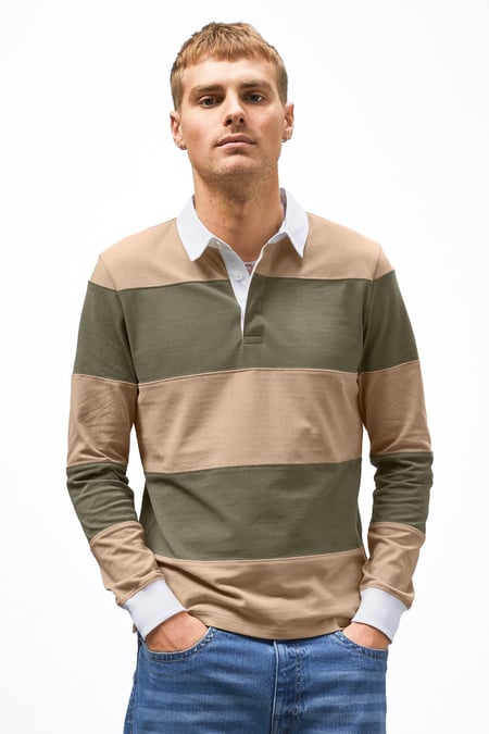 Yellow Colour Block Woven Collar L/S Polo Shirt