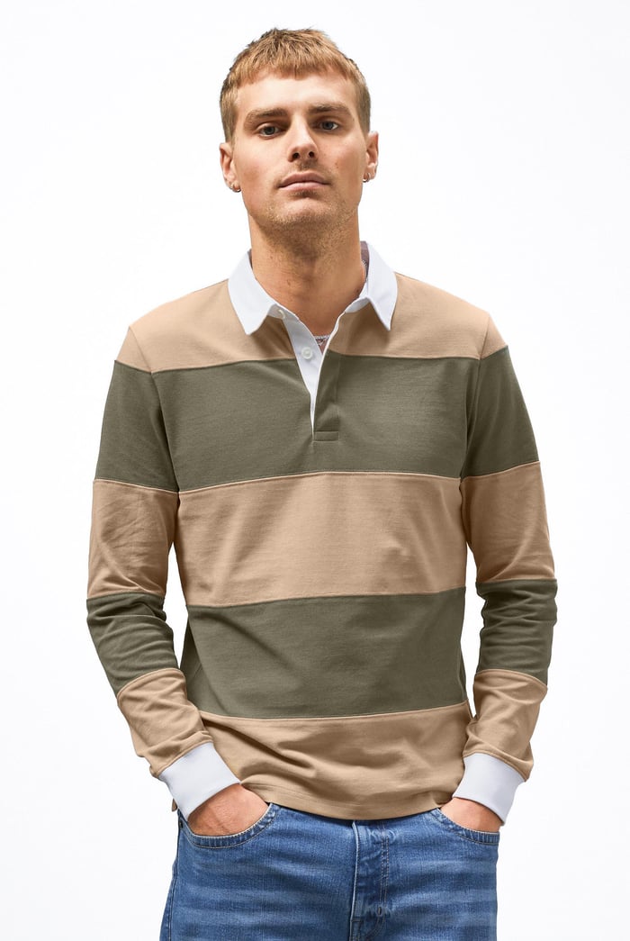 Colour Block Woven Collar L/S Polo Shirt