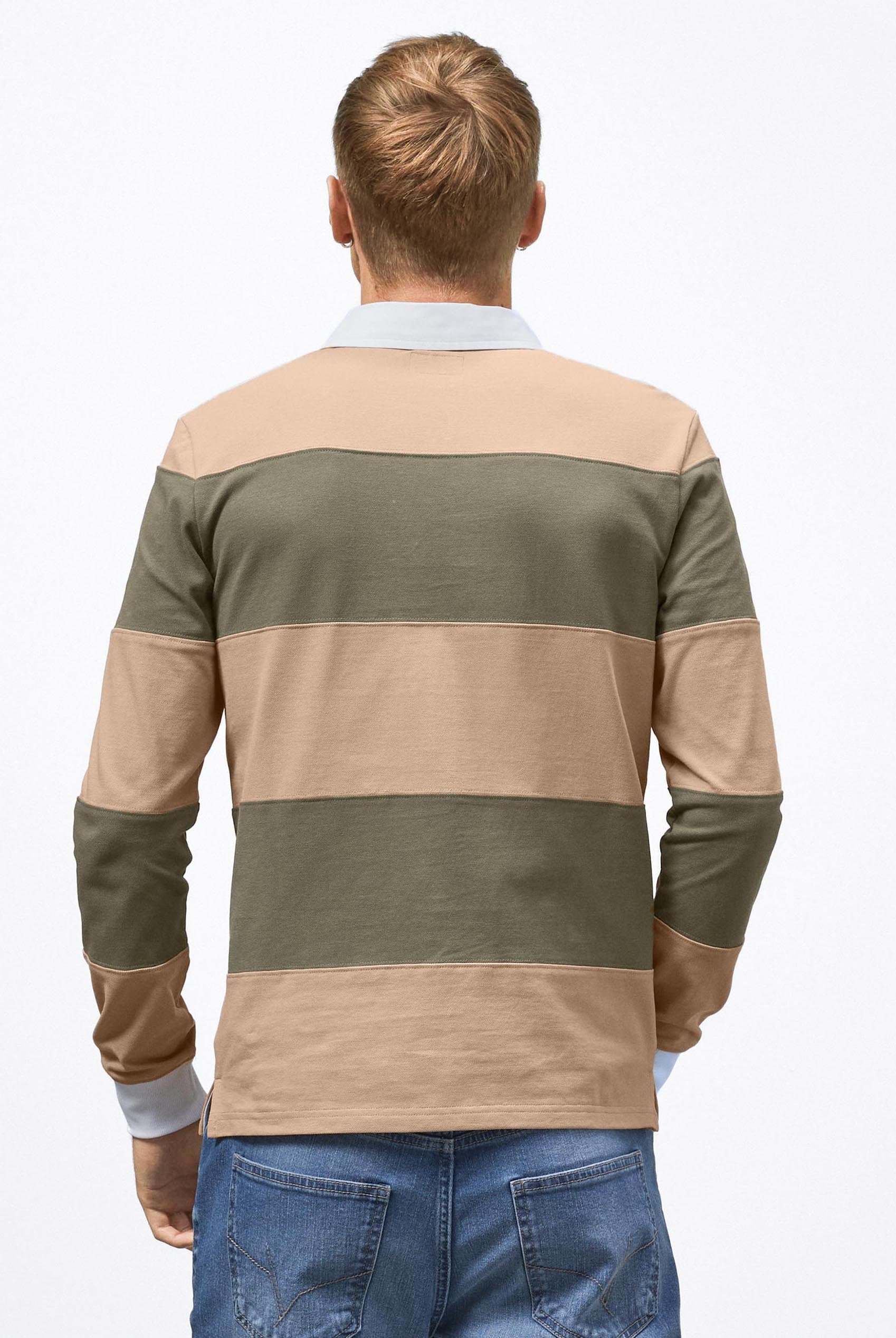 Colour Block Woven Collar L/S Polo Shirt
