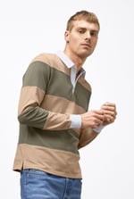 Colour Block Woven Collar L/S Polo Shirt