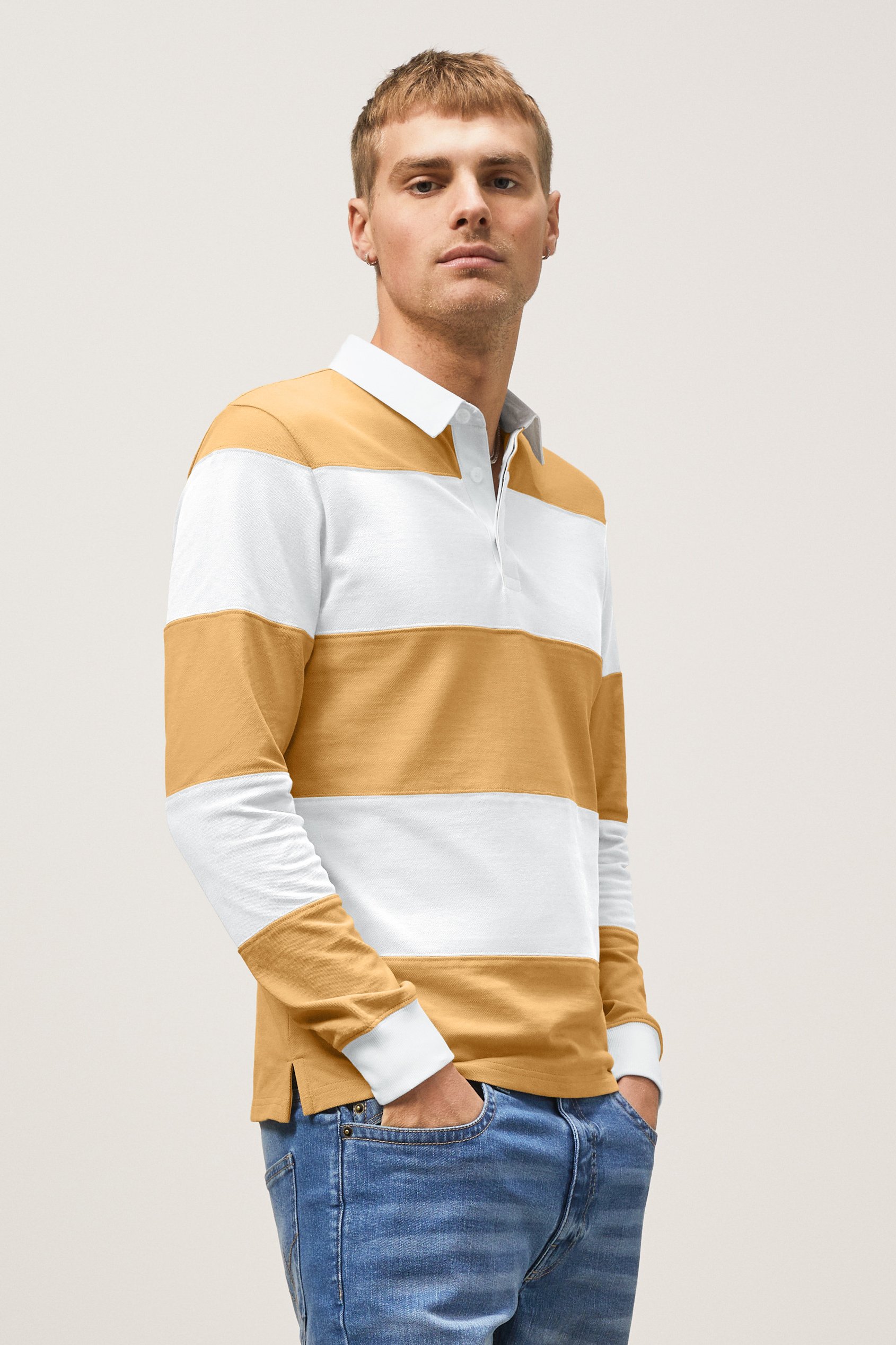 Colour Block Woven Collar L/S Polo Shirt