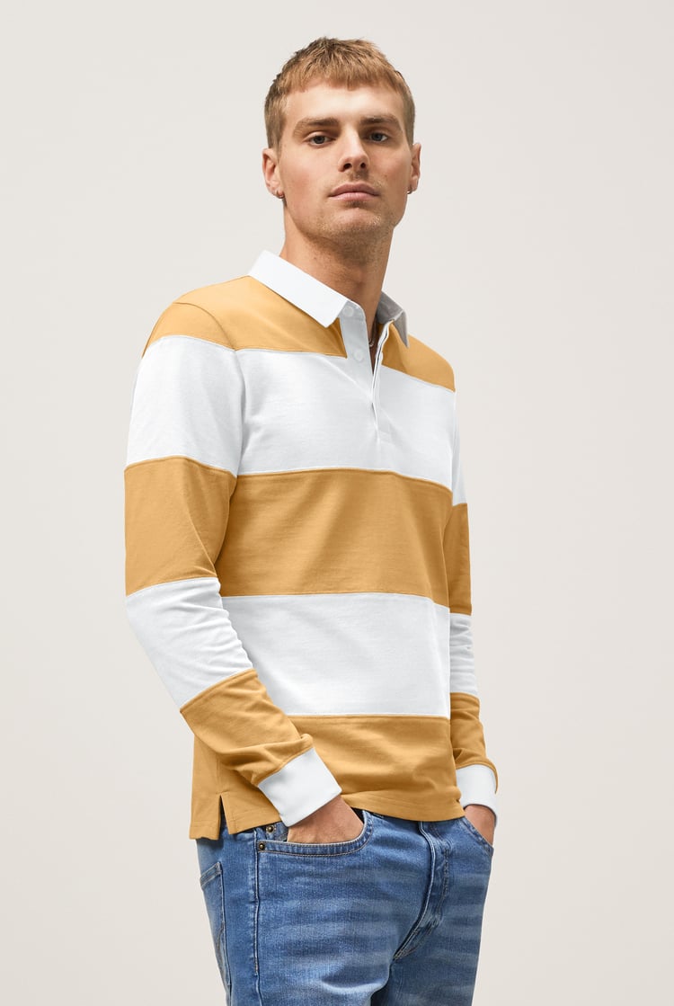 Colour Block Woven Collar L/S Polo Shirt