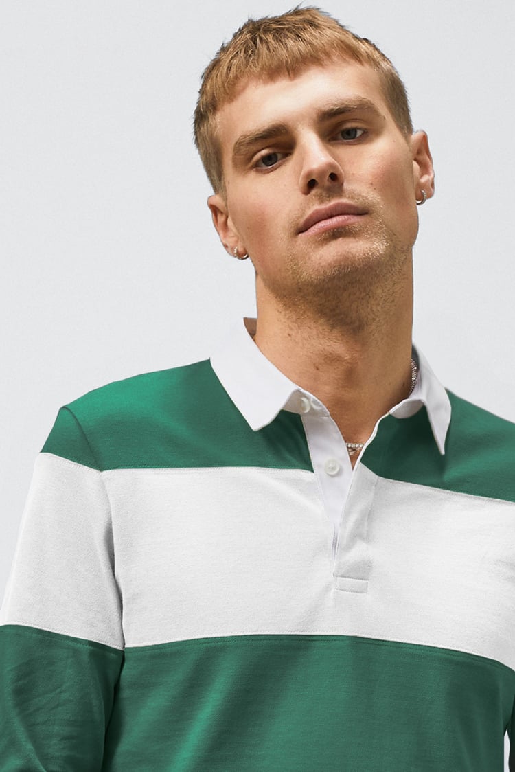 Colour Block Woven Collar L/S Polo Shirt