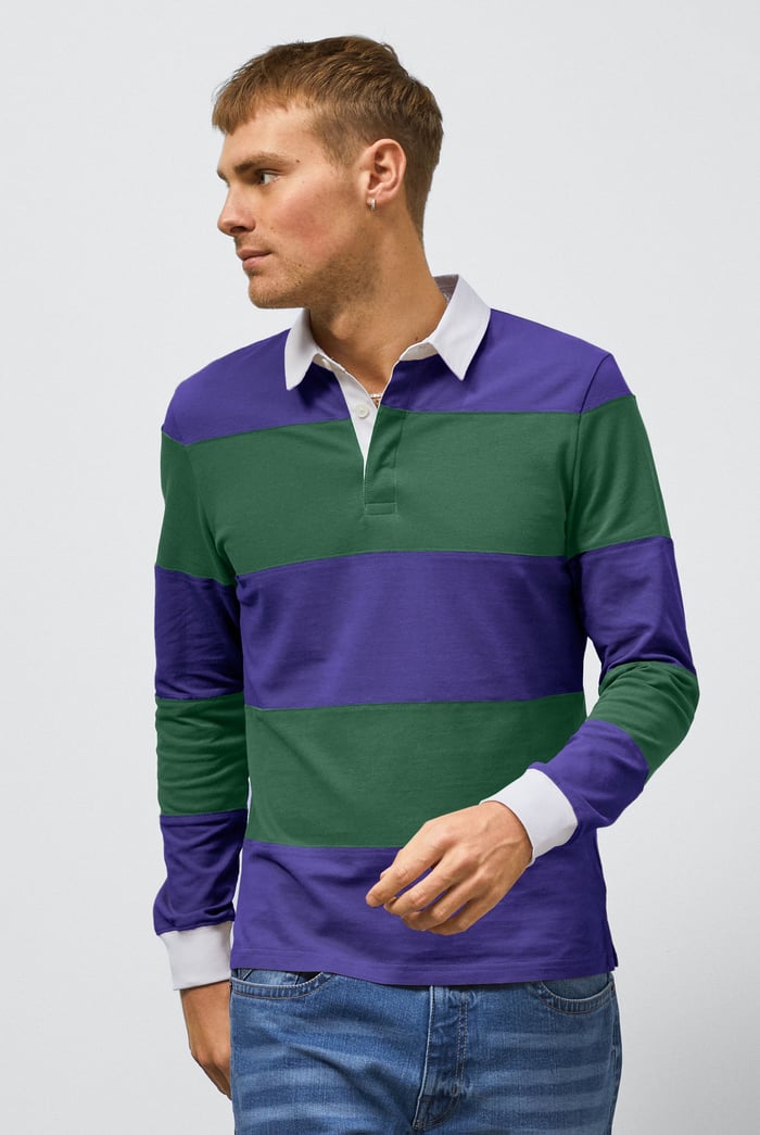 Colour Block Woven Collar L/S Polo Shirt