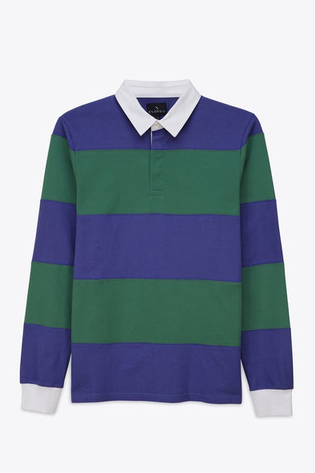 Blue Colour Block Woven Collar L/S Polo Shirt