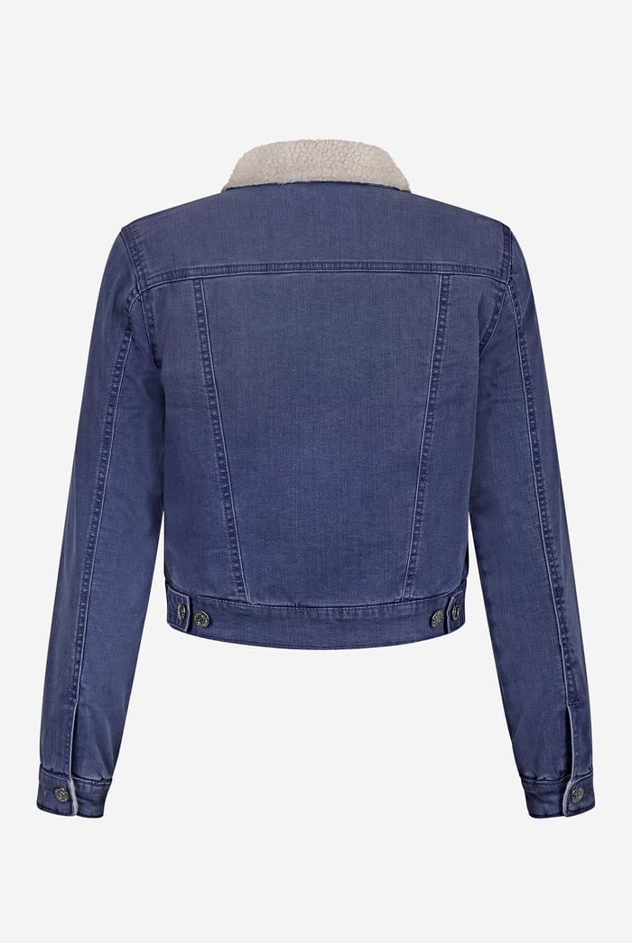 Borg Collar Cropped Denim Jacket
