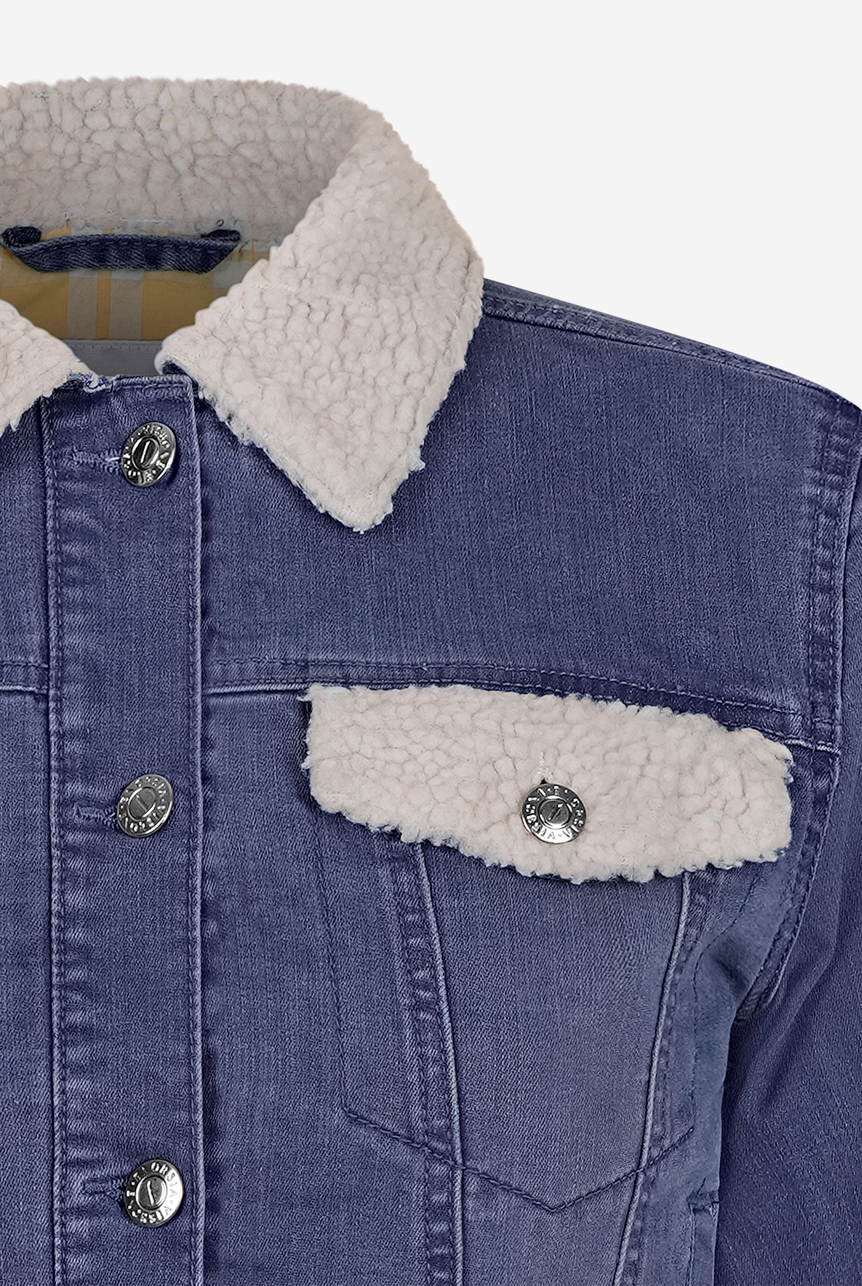 Borg Collar Cropped Denim Jacket