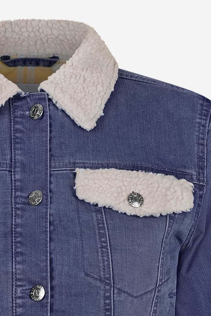 Borg Collar Cropped Denim Jacket