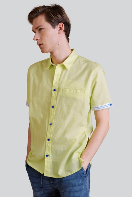 Men’s Lime Green Linen Blend Short Sleeve Shirt