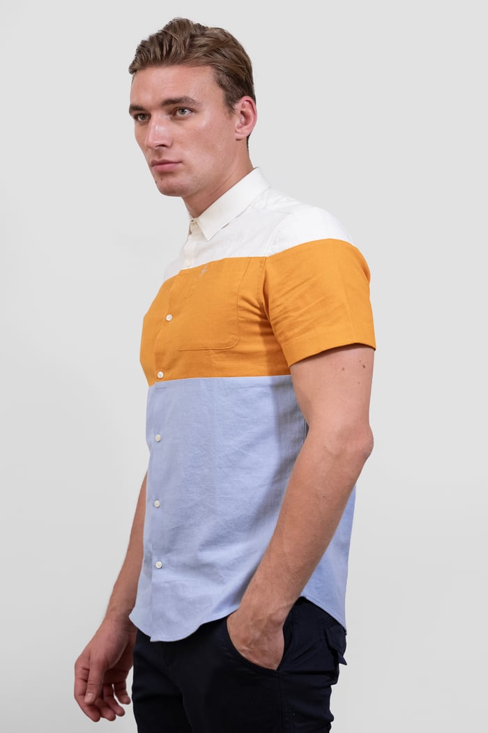 White/Orange/Blue Linen Blend Colour Block Shirt White/Orange/Blue Linen Blend Colour Block Shirt