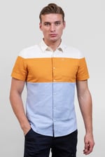 White/Orange/Blue Linen Blend Colour Block Shirt