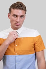 White/Orange/Blue Linen Blend Colour Block Shirt
