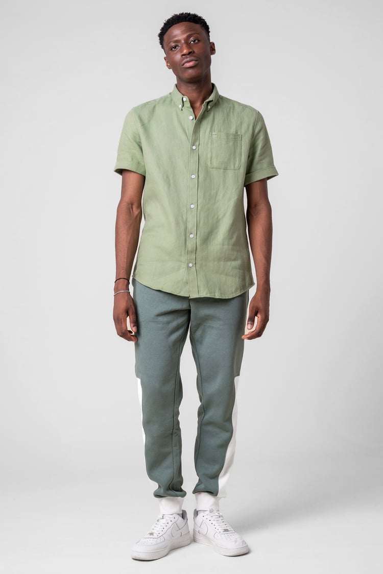 Mens Cotton Linen Roll-Up Sleeve Shirt