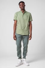 Mens Cotton Linen Roll-Up Sleeve Shirt