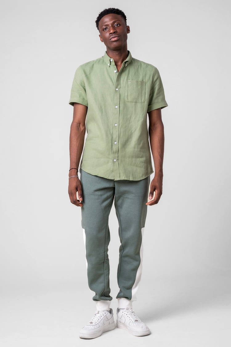 Mens Cotton Linen Roll-Up Sleeve Shirt