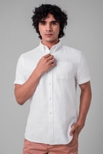 Mens Cotton Linen Roll-Up Sleeve Shirt