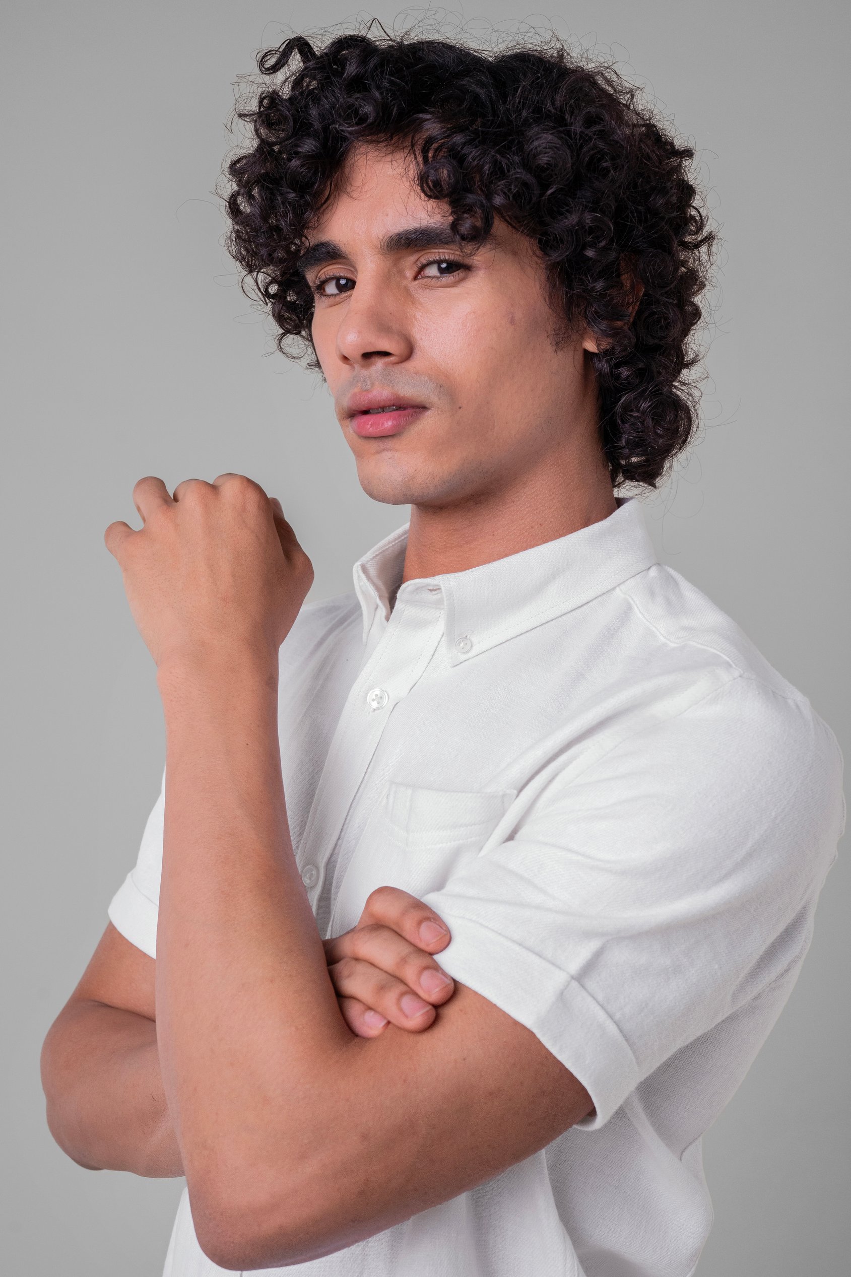 Mens Cotton Linen Roll-Up Sleeve Shirt