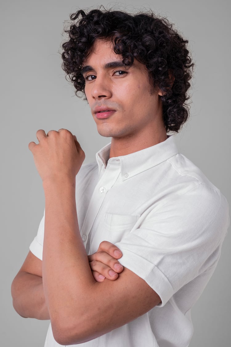 Mens Cotton Linen Roll-Up Sleeve Shirt