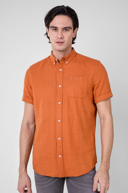 Mens White Cotton Linen Roll-Up Sleeve Shirt