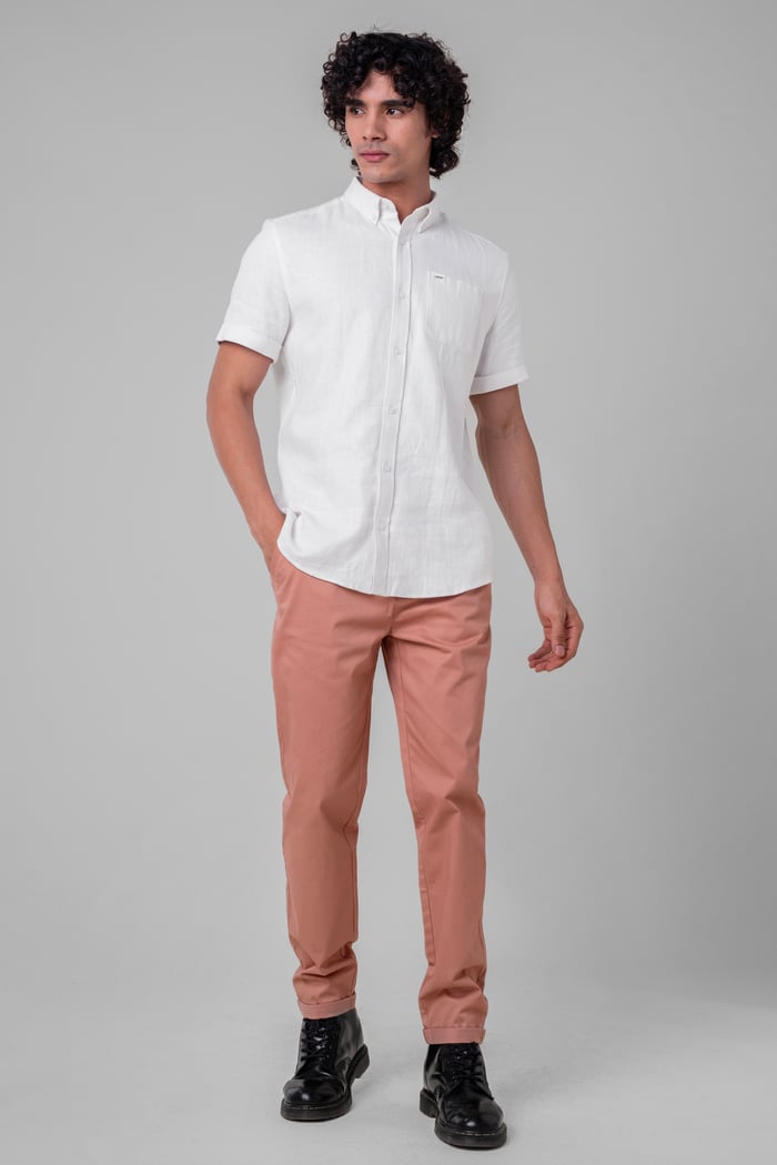 Mens Cotton Linen Roll-Up Sleeve Shirt