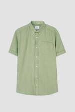 Mens Cotton Linen Roll-Up Sleeve Shirt