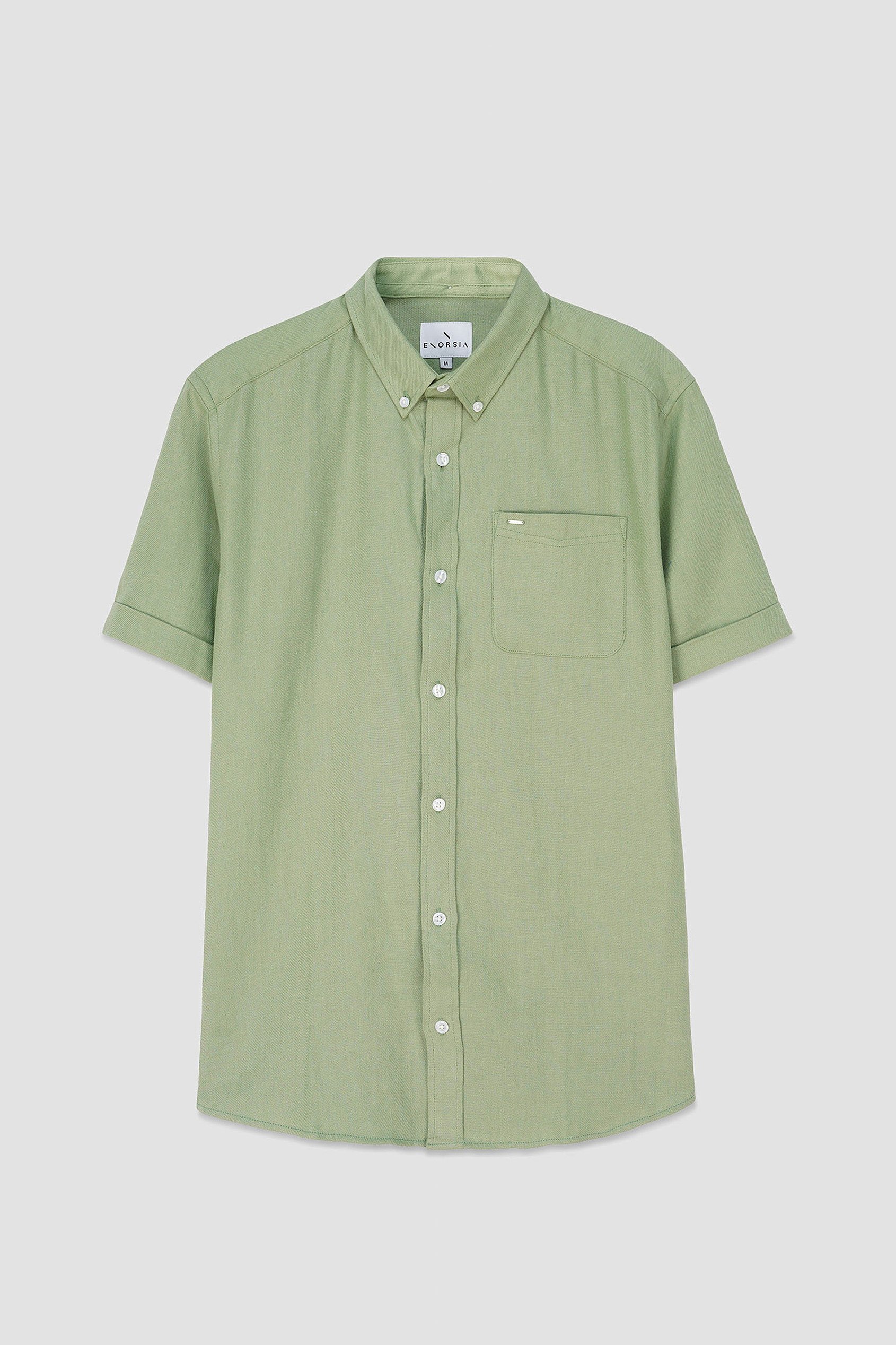 Mens Cotton Linen Roll-Up Sleeve Shirt