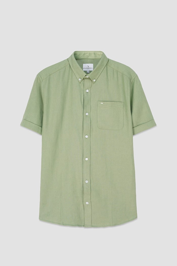 Mens Cotton Linen Roll-Up Sleeve Shirt