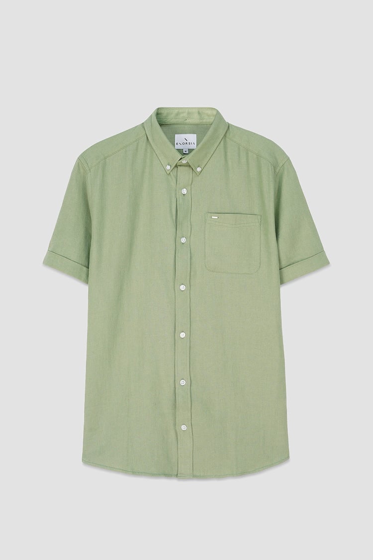 Mens Cotton Linen Roll-Up Sleeve Shirt