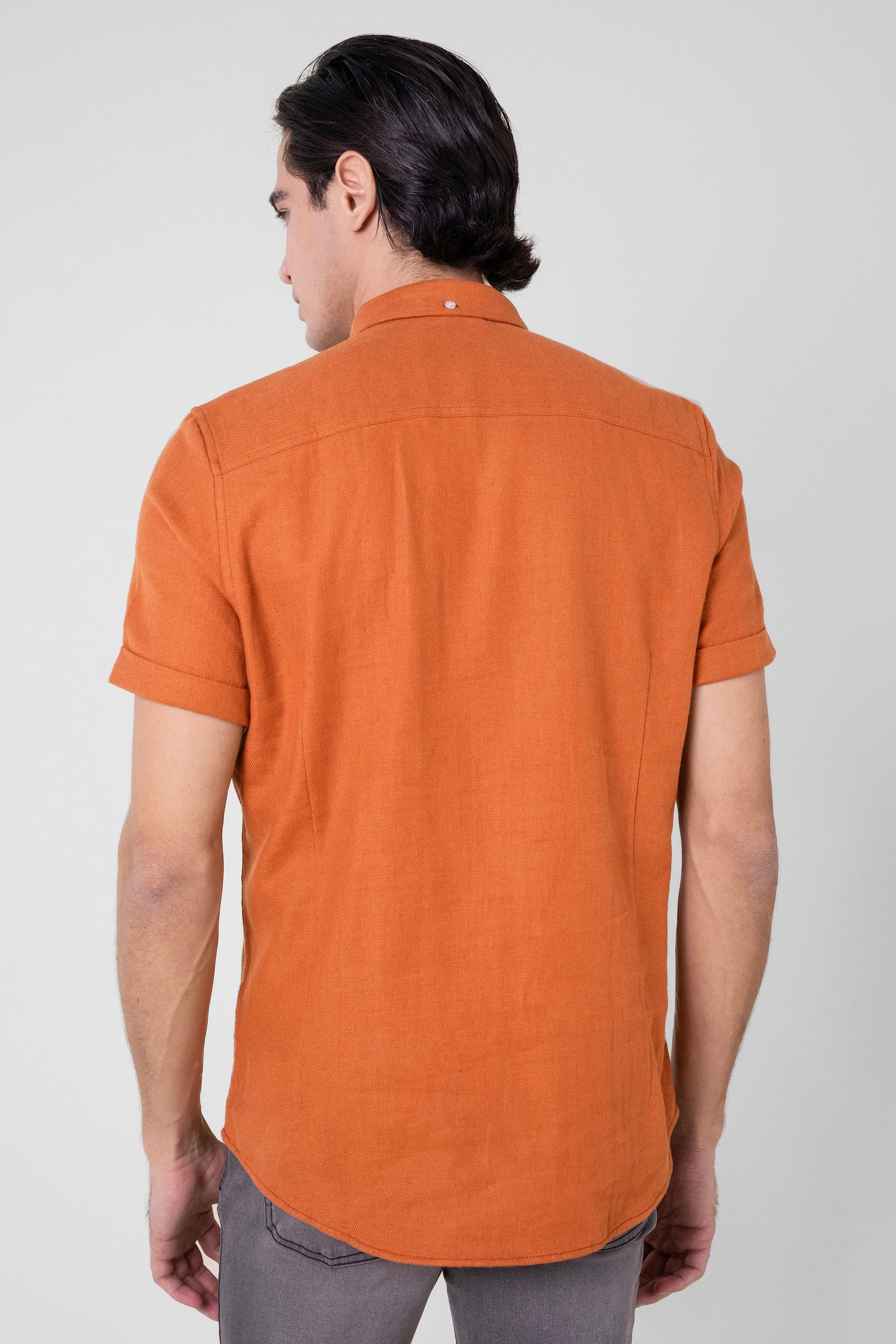 Mens Cotton Linen Roll-Up Sleeve Shirt