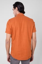 Mens Cotton Linen Roll-Up Sleeve Shirt