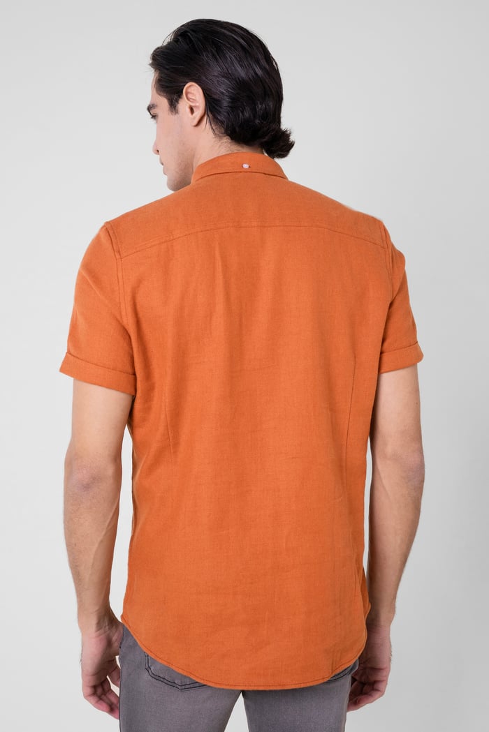 Mens Cotton Linen Roll-Up Sleeve Shirt