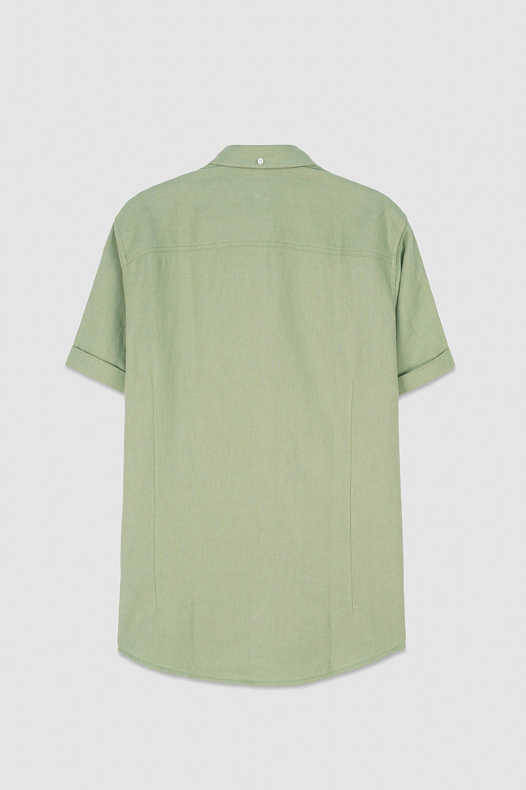 Mens Cotton Linen Roll-Up Sleeve Shirt