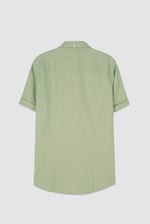 Mens Cotton Linen Roll-Up Sleeve Shirt