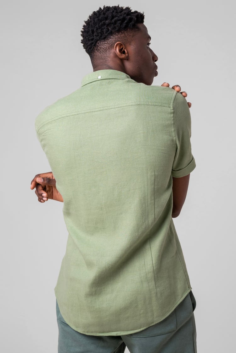 Mens Cotton Linen Roll-Up Sleeve Shirt