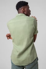 Mens Cotton Linen Roll-Up Sleeve Shirt